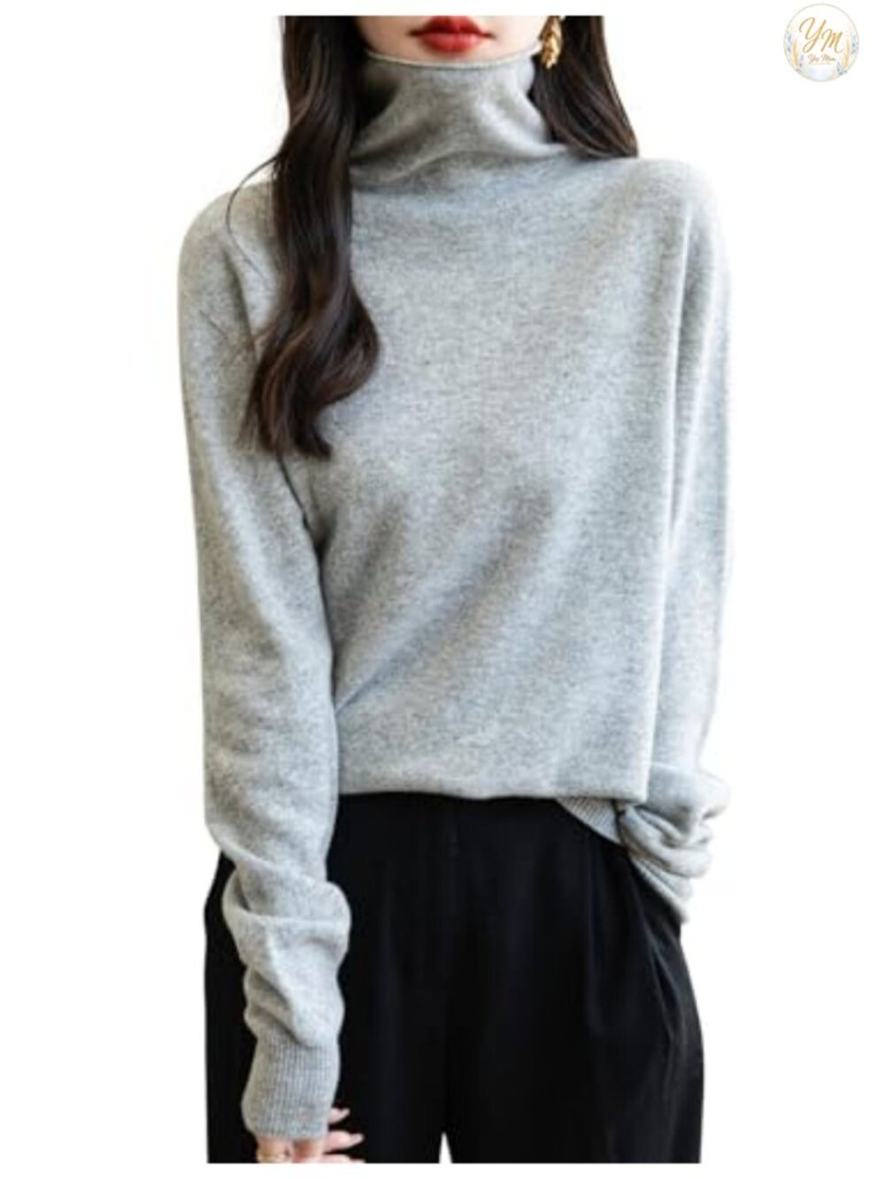 100% Merino Wool Seamless Turtleneck Pullover Long Sleeve Knit Sweater